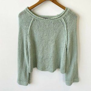Free People Endless Stories Crop Sweater Open Back Knit Sea Spray Green Medium